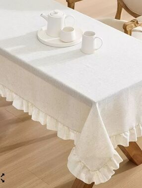 Laura Ashley Seville Ruffle Tablecloth in Natural Cream. 60X84